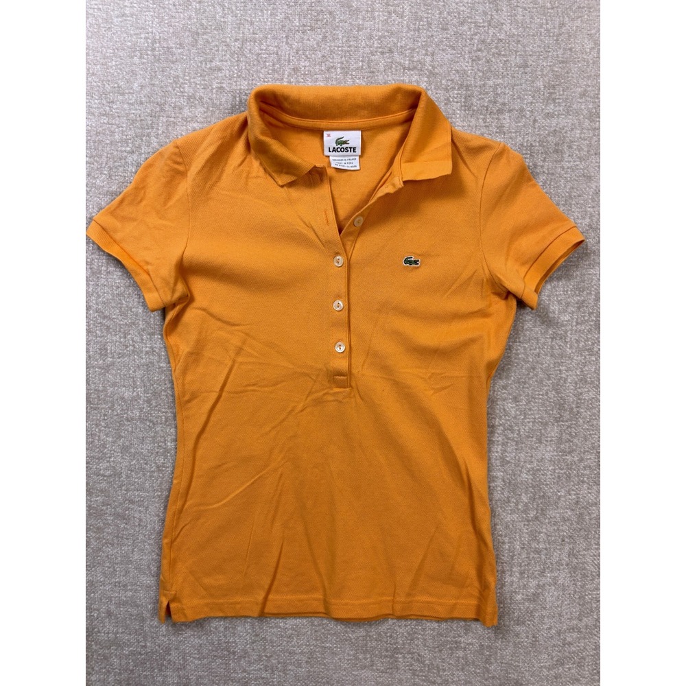 Lacoste Women Orange Pique Knit Short Sleeve Polo Shirt 36 4811L